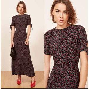 Reformation Amsterdam Floral Maxi Dress A-line Size 4 Mabel Red Roses